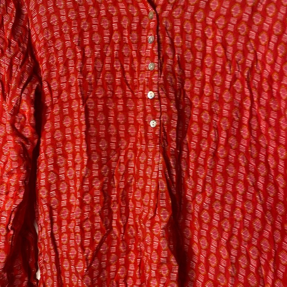 Rockflowerpaper Womens Red Orange Geometric Crinkle Tunic Top Long Sleeve Large - Picture 3 of 8